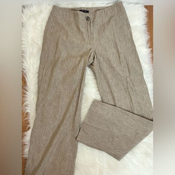 Nic & Zoe Natural Tan Linen Blend Straight Leg Trouser Pants 6 - Picture 3 of 7